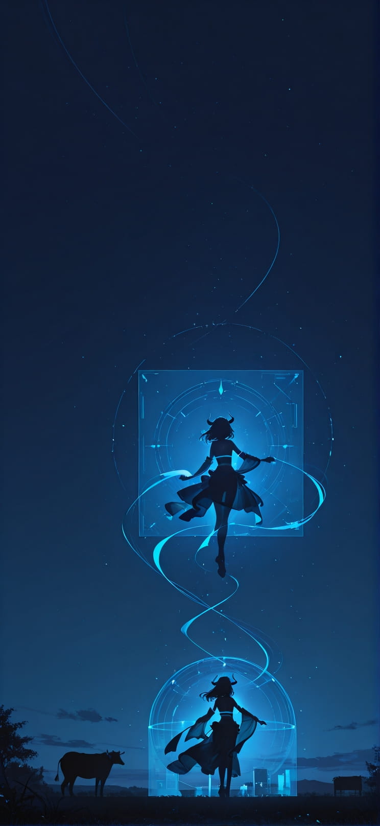 Hologram Blue Night Sky Spring Animal Machine mobile wallpaper / スマホ壁紙