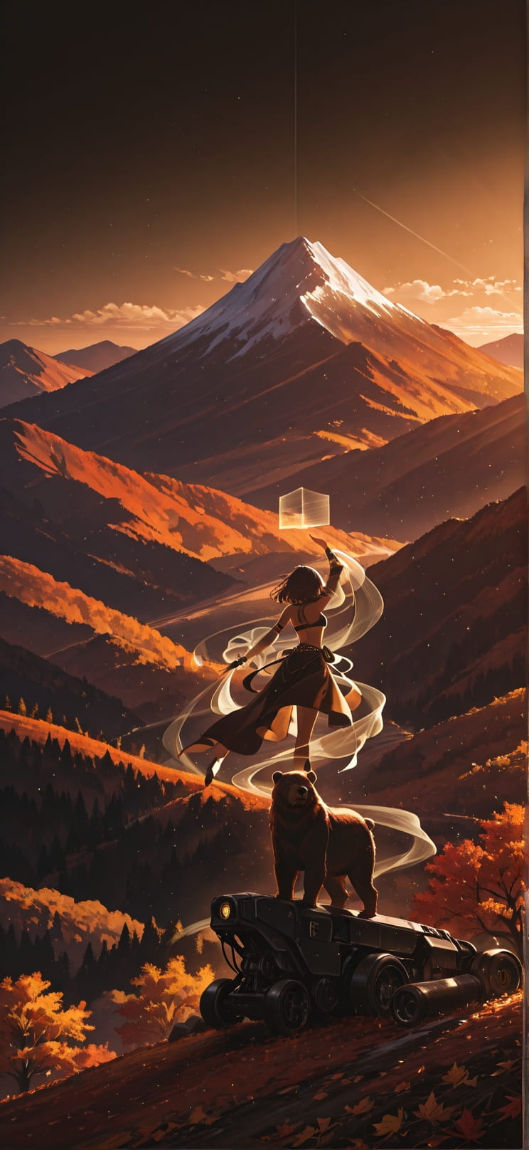 Hologram Brown Afternoon Mountain Autumn Animal Machine mobile wallpaper / スマホ壁紙