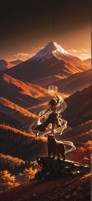 Hologram Brown Afternoon Mountain Autumn Animal Machine mobile wallpaper / スマホ壁紙