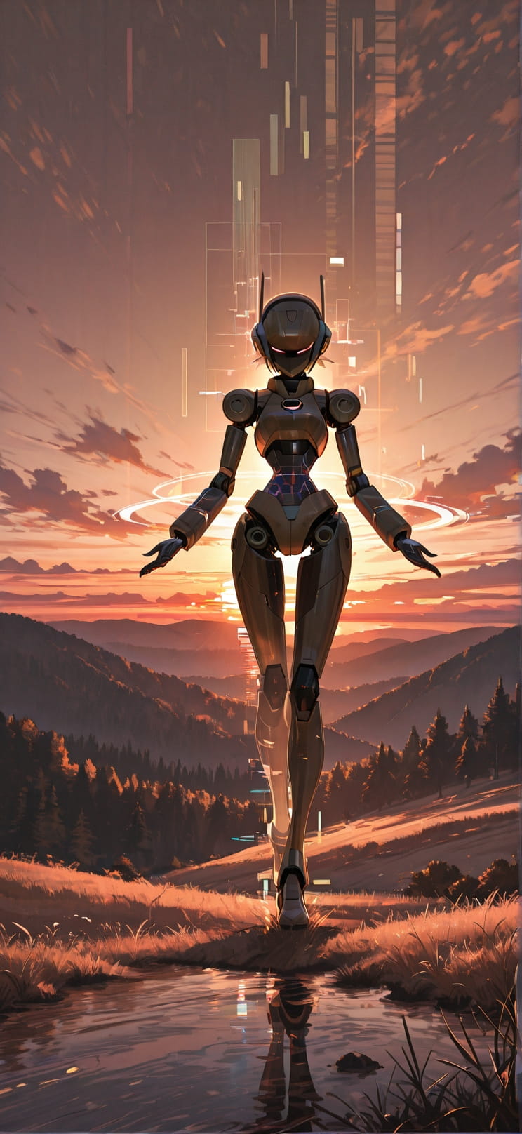 Hologram Brown Sunset Nature Spring Machine mobile wallpaper / スマホ壁紙