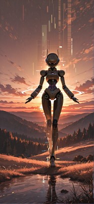 Hologram Brown Sunset Nature Spring Machine mobile wallpaper / スマホ壁紙