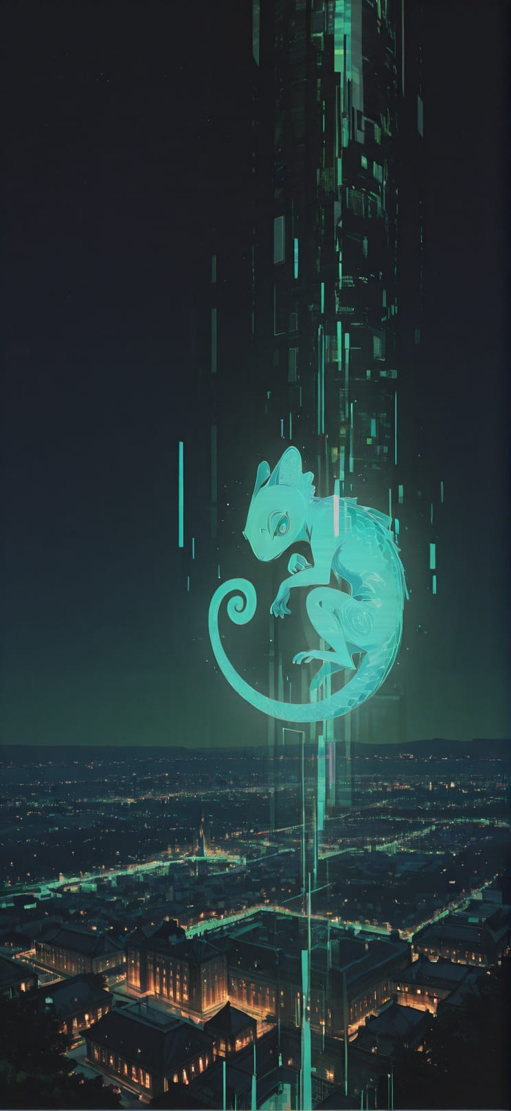 Hologram Green Night City Spring Animal mobile wallpaper / スマホ壁紙