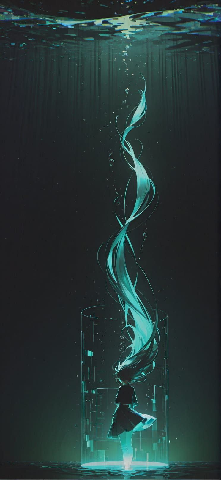 Hologram Green Night Sea Spring mobile wallpaper / スマホ壁紙