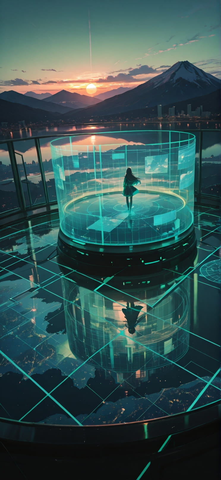 Hologram Green Sunset Mountain Spring mobile wallpaper / スマホ壁紙