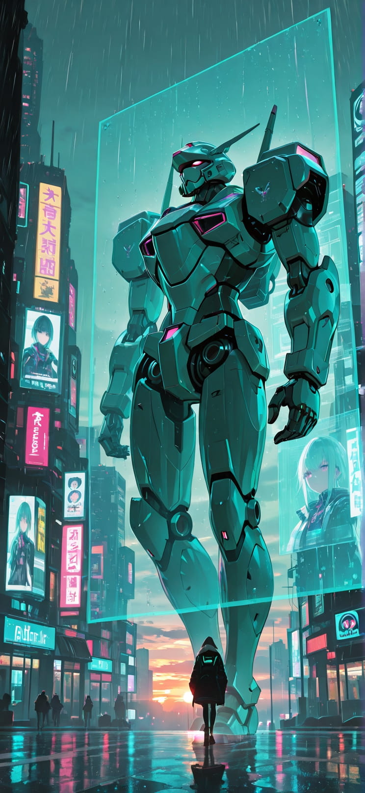 Hologram Green Sunset Sky Winter Machine mobile wallpaper / スマホ壁紙