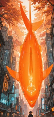 Hologram Orange Afternoon City Autumn Animal Machine mobile wallpaper / スマホ壁紙