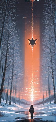 Hologram Orange Afternoon Nature Winter Animal mobile wallpaper / スマホ壁紙