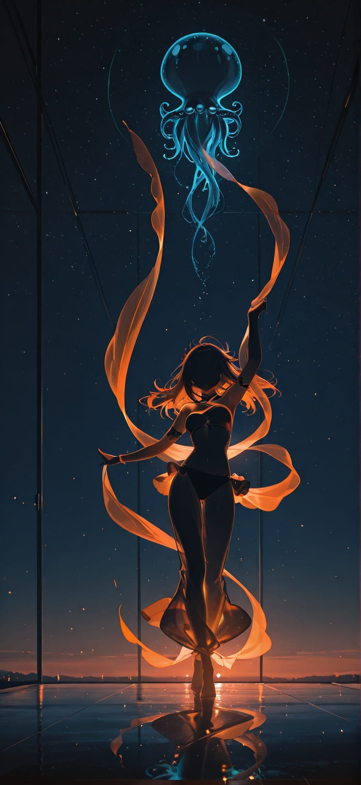 Hologram Orange Night Sky Winter Animal mobile wallpaper / スマホ壁紙