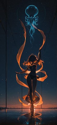 Hologram Orange Night Sky Winter Animal mobile wallpaper / スマホ壁紙