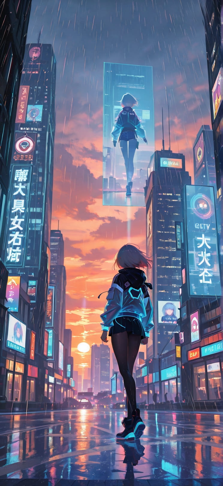 Hologram Orange Sunset City Spring Animal mobile wallpaper / スマホ壁紙