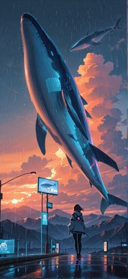 Hologram Orange Sunset Mountain Summer Animal Machine mobile wallpaper / スマホ壁紙