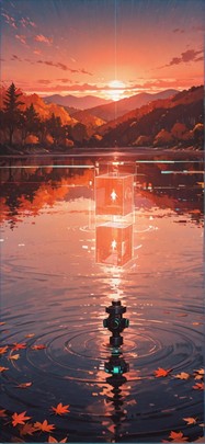 Hologram Orange Sunset Sea Autumn Machine mobile wallpaper / スマホ壁紙