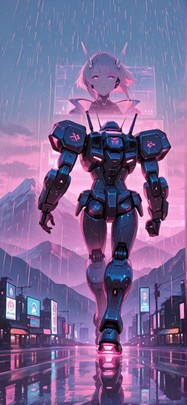 Hologram Pink Afternoon Mountain Summer Machine mobile wallpaper / スマホ壁紙