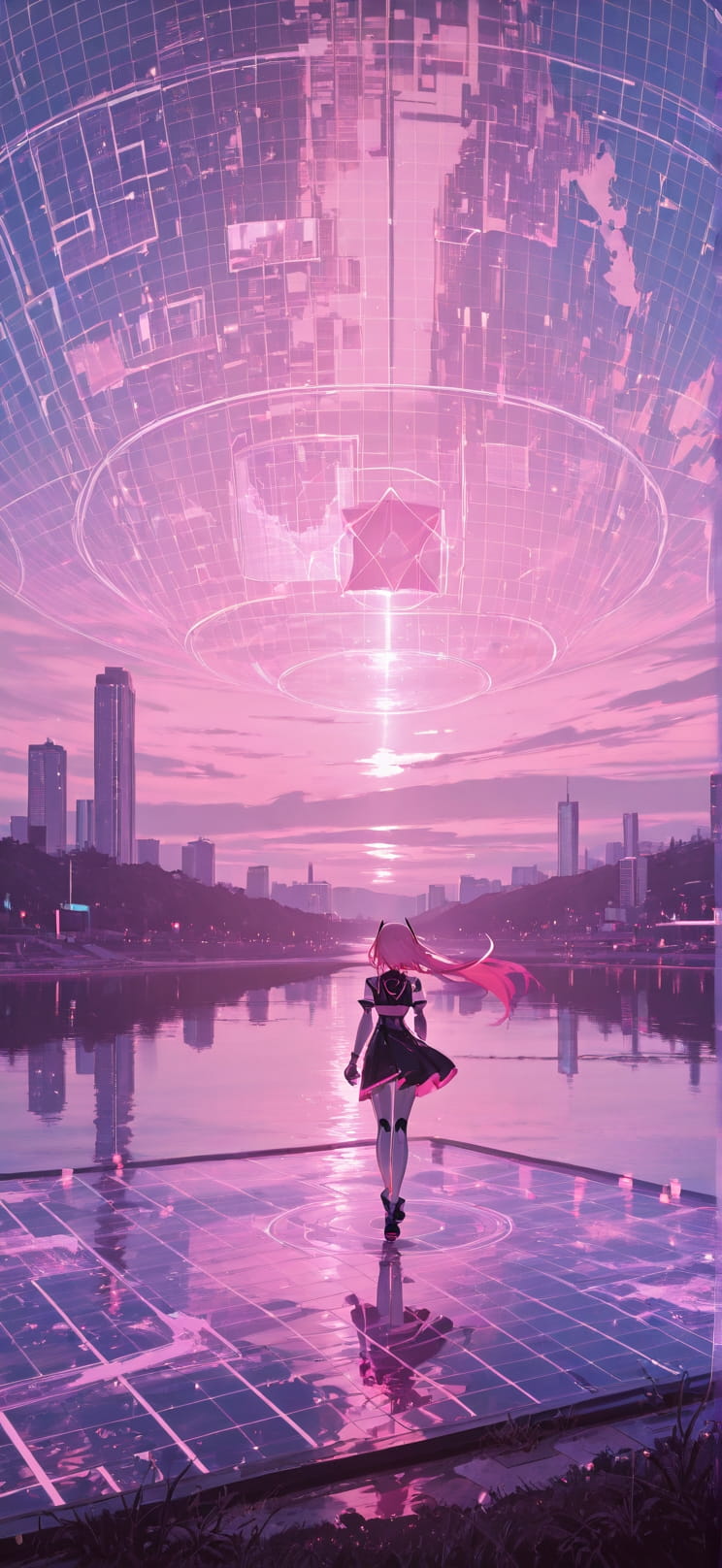 Hologram Pink Afternoon Sea Summer Machine mobile wallpaper / スマホ壁紙