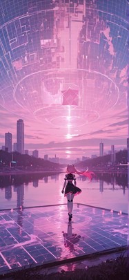 Hologram Pink Afternoon Sea Summer Machine mobile wallpaper / スマホ壁紙