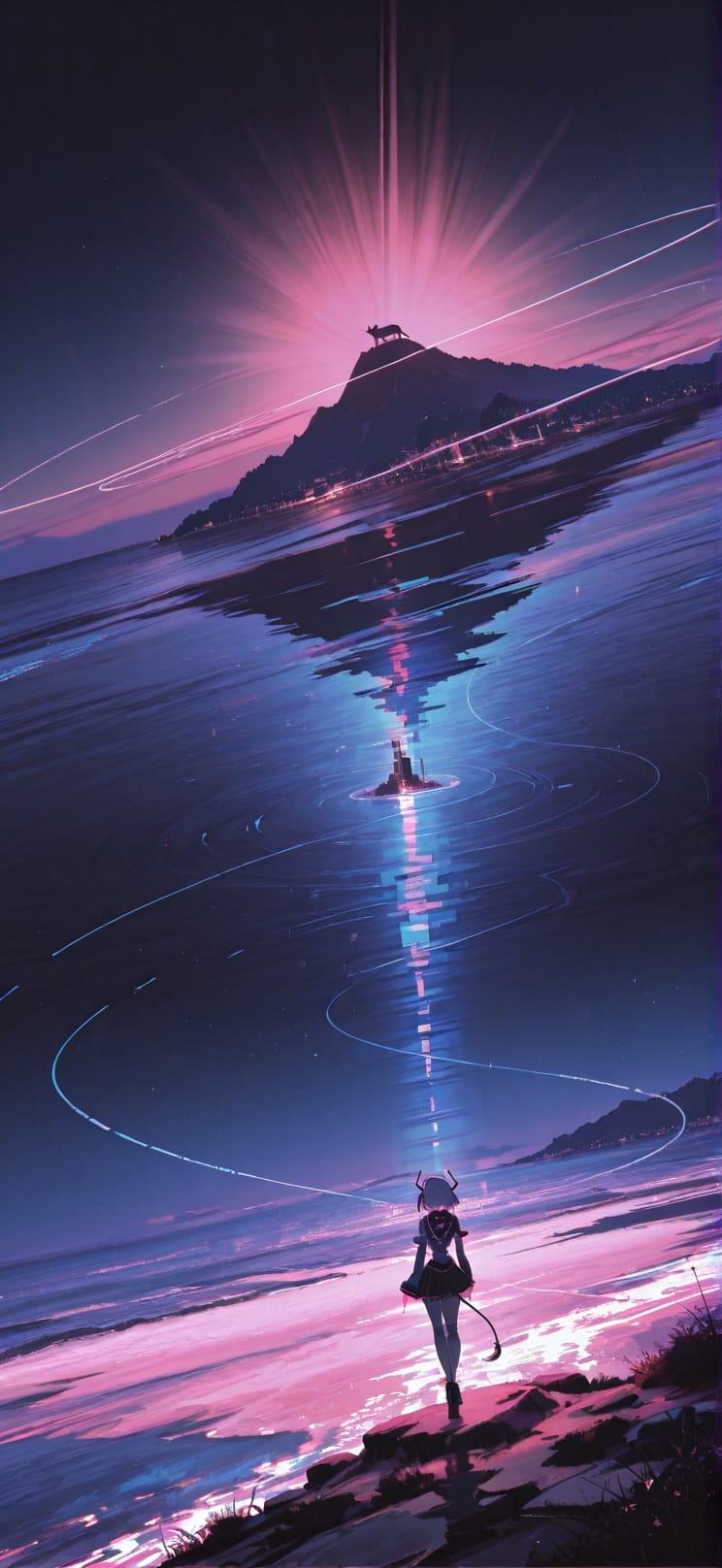 Hologram Pink Night Sea Spring Animal Machine mobile wallpaper / スマホ壁紙