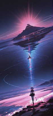 Hologram Pink Night Sea Spring Animal Machine mobile wallpaper / スマホ壁紙