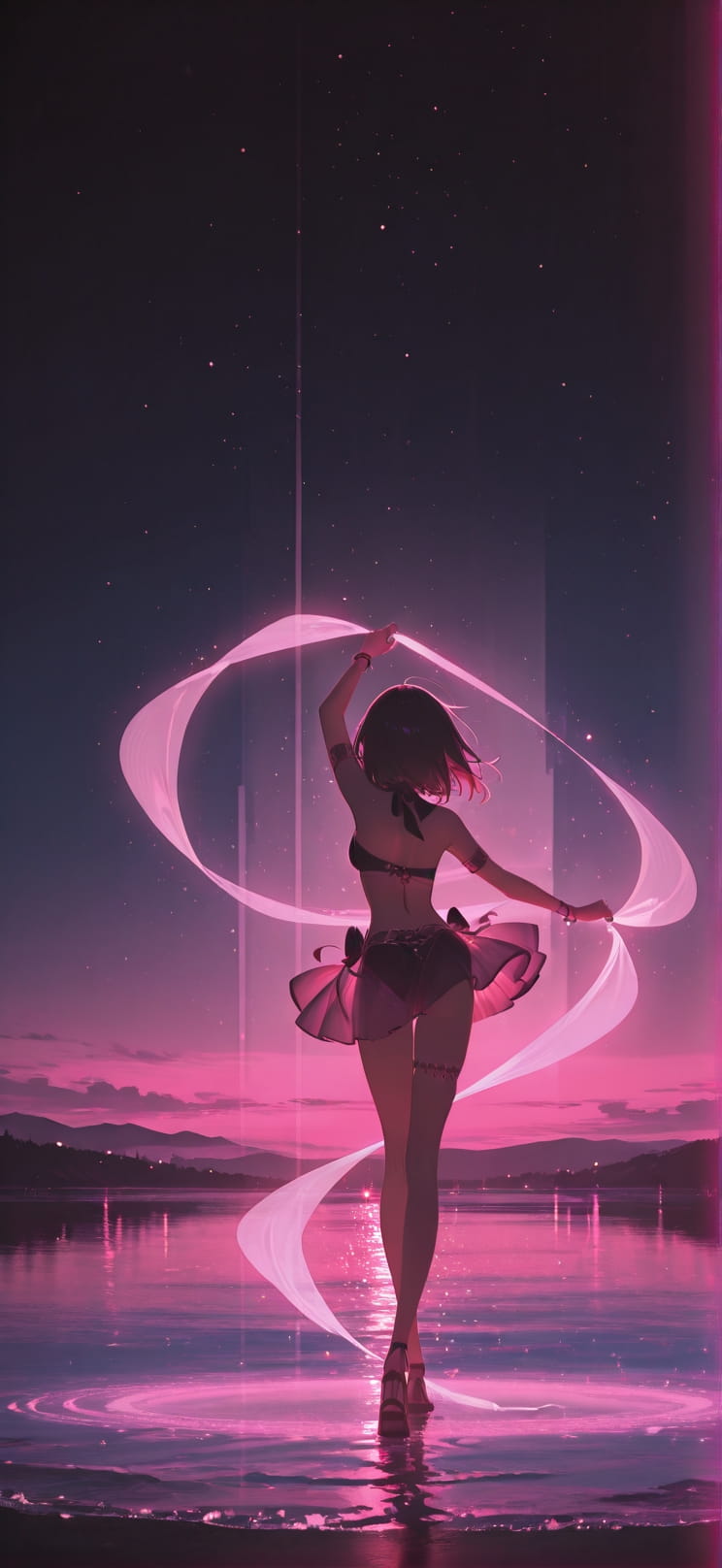 Hologram Pink Night Sea Summer Animal mobile wallpaper / スマホ壁紙