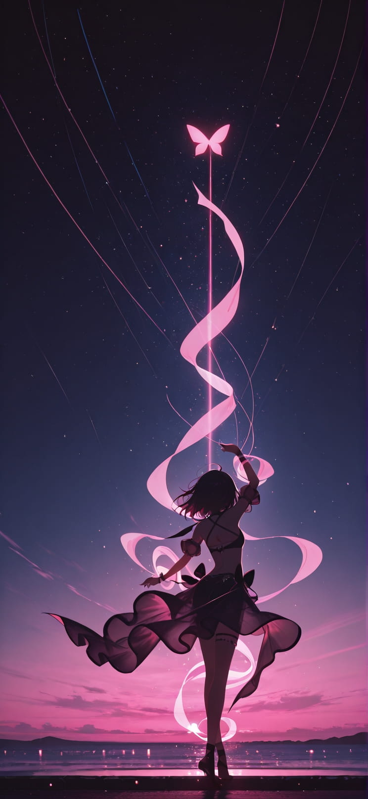 Hologram Pink Night Sky Summer mobile wallpaper / スマホ壁紙