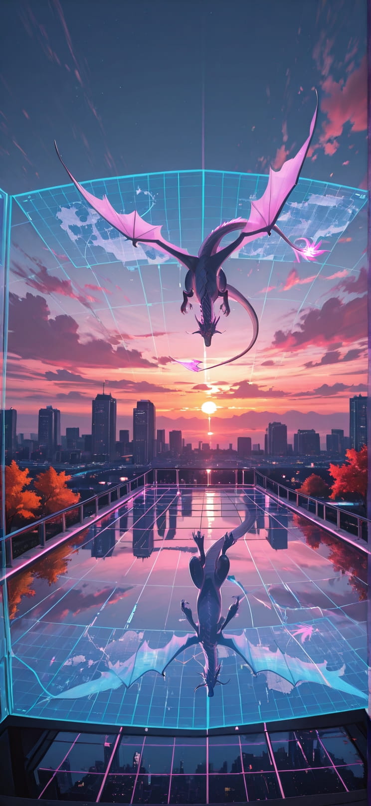 Hologram Pink Sunset Sky Autumn Animal mobile wallpaper / スマホ壁紙