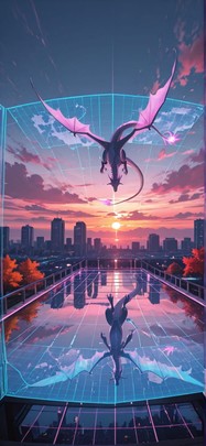 Hologram Pink Sunset Sky Autumn Animal mobile wallpaper / スマホ壁紙