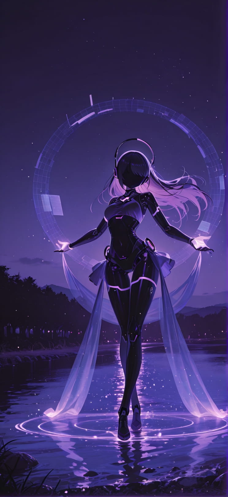 Hologram Purple Night Sea Summer Machine mobile wallpaper / スマホ壁紙