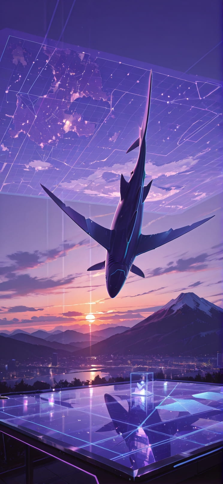 Hologram Purple Sunset Mountain Spring Animal mobile wallpaper / スマホ壁紙