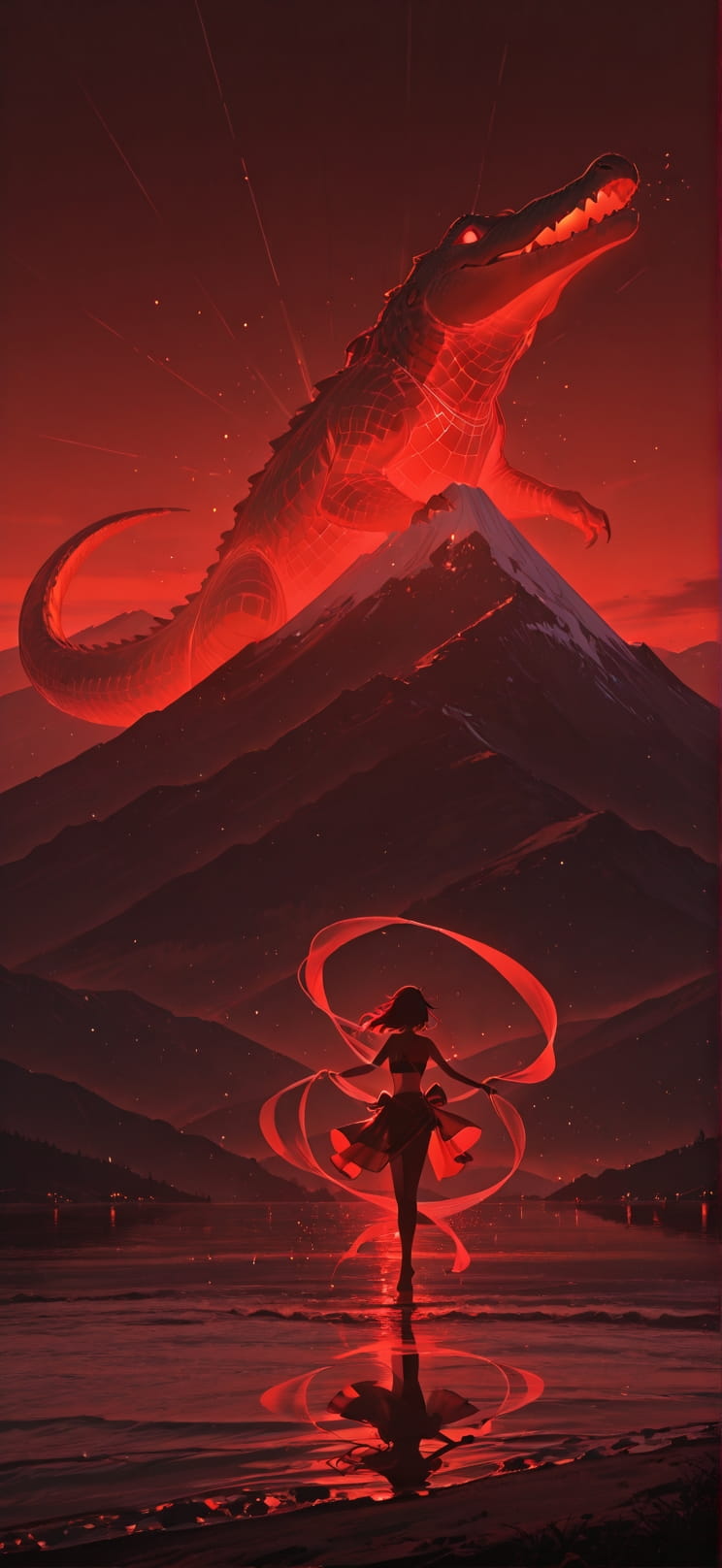 Hologram Red Afternoon Mountain Summer Animal mobile wallpaper / スマホ壁紙