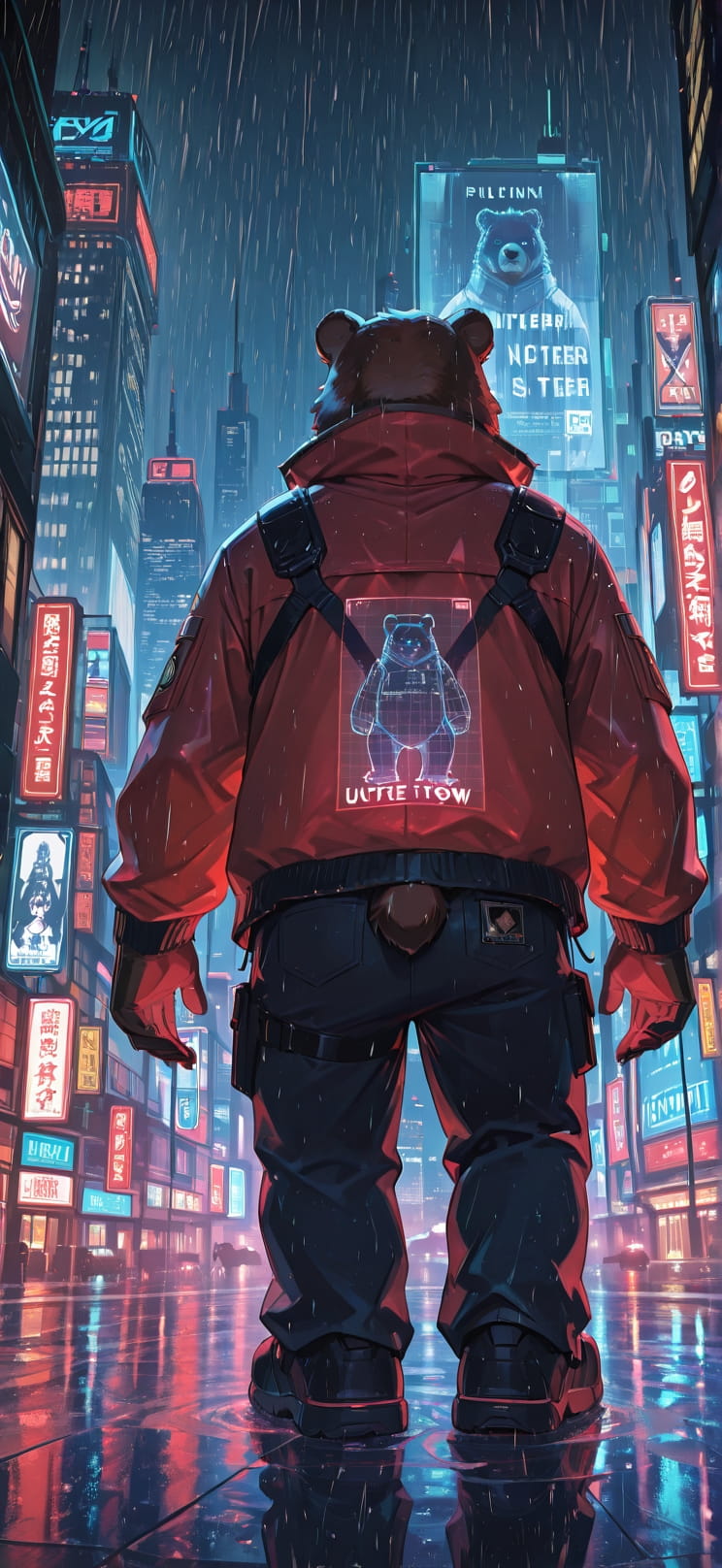 Hologram Red Night City Winter Animal Machine mobile wallpaper / スマホ壁紙