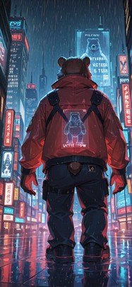 Hologram Red Night City Winter Animal Machine mobile wallpaper / スマホ壁紙