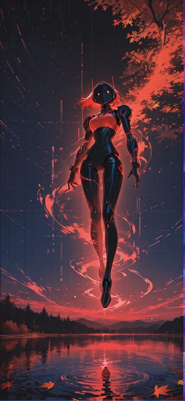 Hologram Red Night Sea Autumn Machine mobile wallpaper / スマホ壁紙