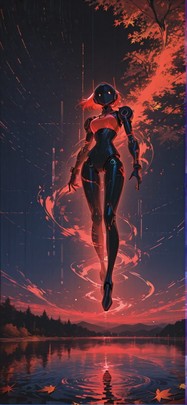 Hologram Red Night Sea Autumn Machine mobile wallpaper / スマホ壁紙