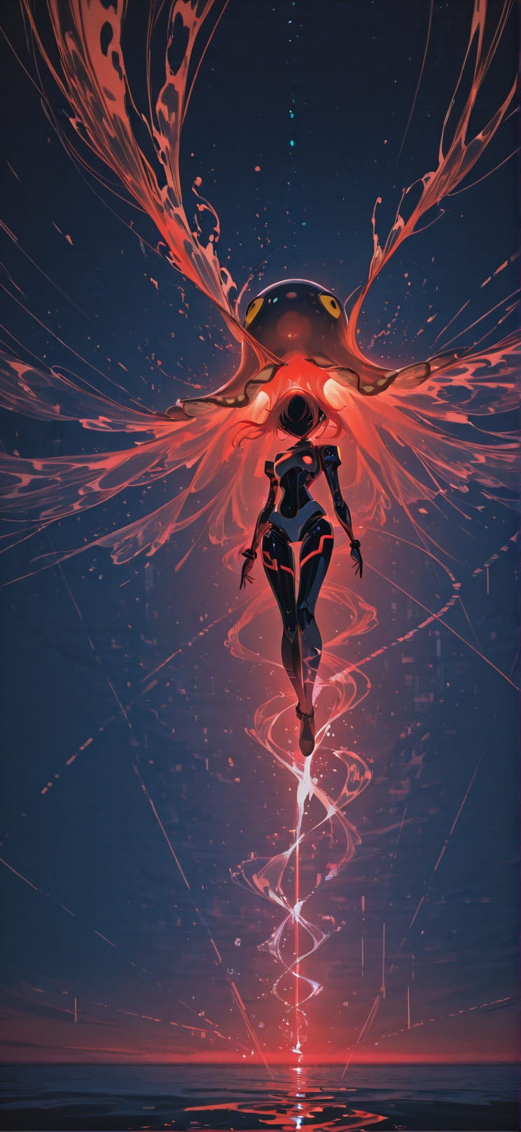 Hologram Red Night Sea Spring Animal Machine mobile wallpaper / スマホ壁紙