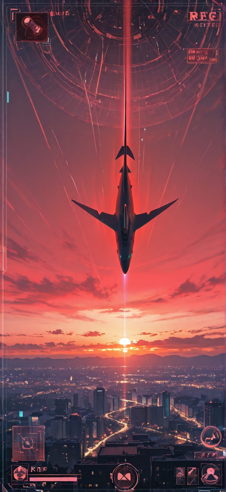 Hologram Red Sunset City Spring Animal Machine mobile wallpaper / スマホ壁紙