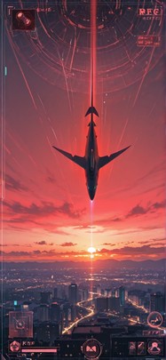 Hologram Red Sunset City Spring Animal Machine mobile wallpaper / スマホ壁紙