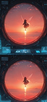 Hologram Red Sunset Sea Winter Animal Machine mobile wallpaper / スマホ壁紙