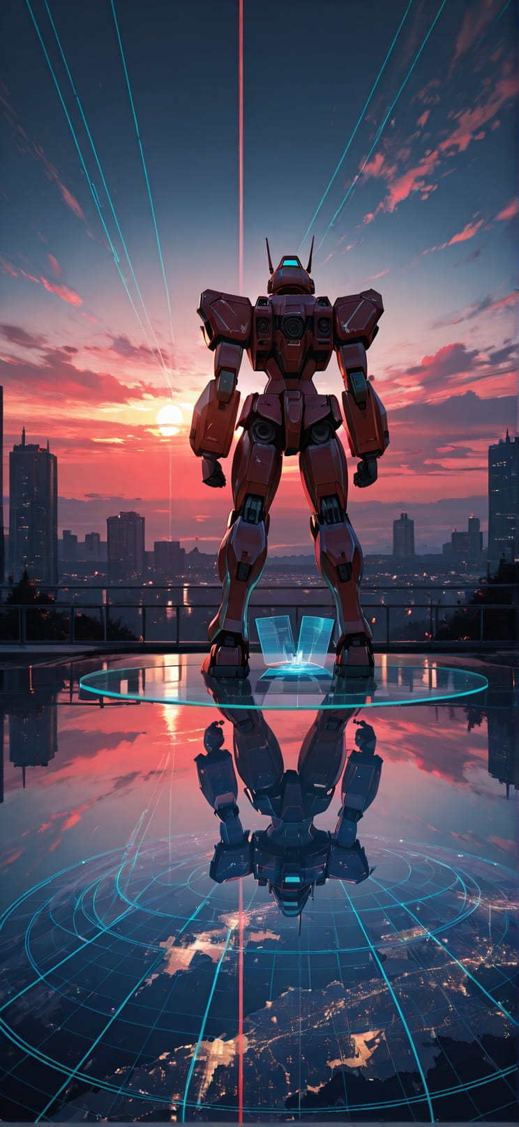 Hologram Red Sunset Sky Winter Machine mobile wallpaper / スマホ壁紙