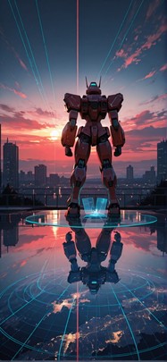 Hologram Red Sunset Sky Winter Machine mobile wallpaper / スマホ壁紙