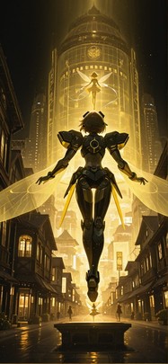 Hologram Yellow Afternoon City Spring Animal Machine mobile wallpaper / スマホ壁紙