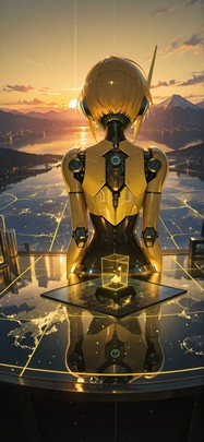 Hologram Yellow Sunset Mountain Spring Machine mobile wallpaper / スマホ壁紙