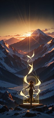 Hologram Yellow Sunset Mountain Winter mobile wallpaper / スマホ壁紙