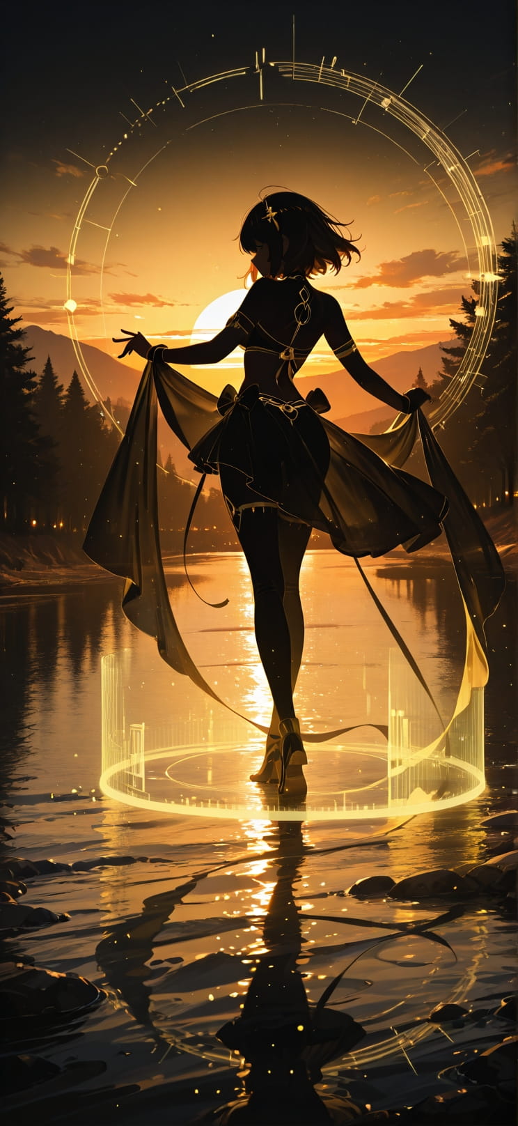 Hologram Yellow Sunset Sea Winter Machine mobile wallpaper / スマホ壁紙