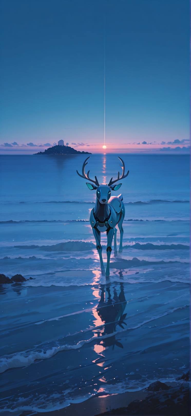 Horizon Blue Night Sea Spring Animal Machine mobile wallpaper / スマホ壁紙