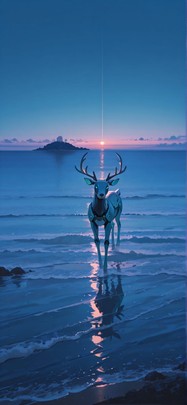 Horizon Blue Night Sea Spring Animal Machine mobile wallpaper / スマホ壁紙