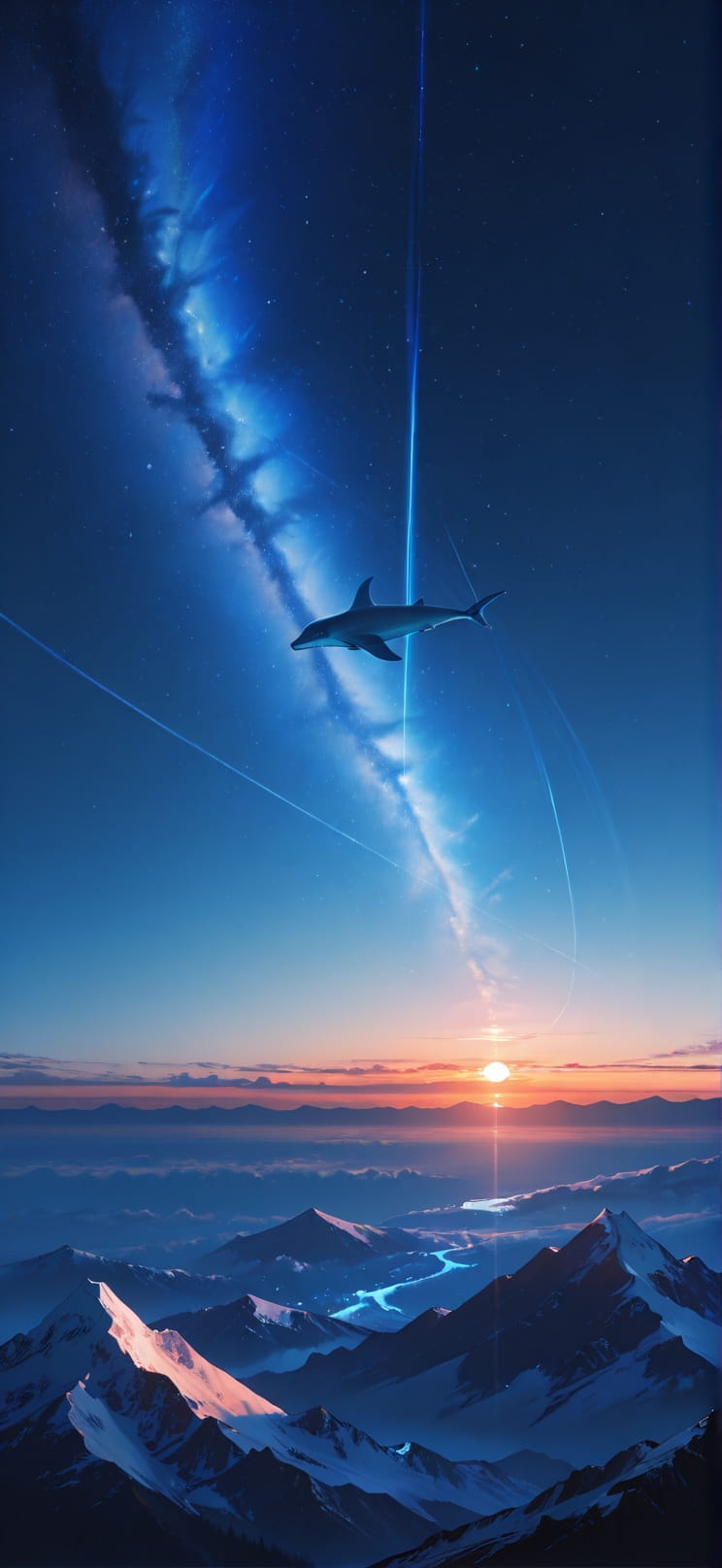 Horizon Blue Sunset Mountain Winter Animal mobile wallpaper / スマホ壁紙