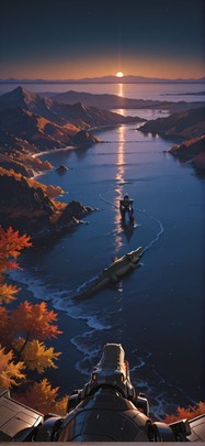 Horizon Brown Night Sea Autumn Animal Machine mobile wallpaper / スマホ壁紙