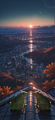 Horizon Green Night Mountain Autumn Animal mobile wallpaper / スマホ壁紙