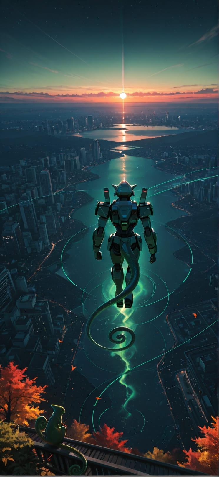 Horizon Green Sunset City Autumn Animal Machine mobile wallpaper / スマホ壁紙