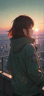 Horizon Green Sunset City Winter mobile wallpaper / スマホ壁紙