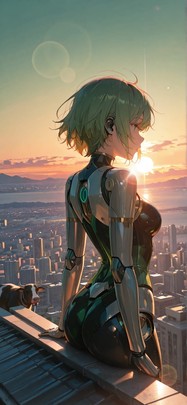 Horizon Green Sunset Mountain Summer Animal Machine mobile wallpaper / スマホ壁紙
